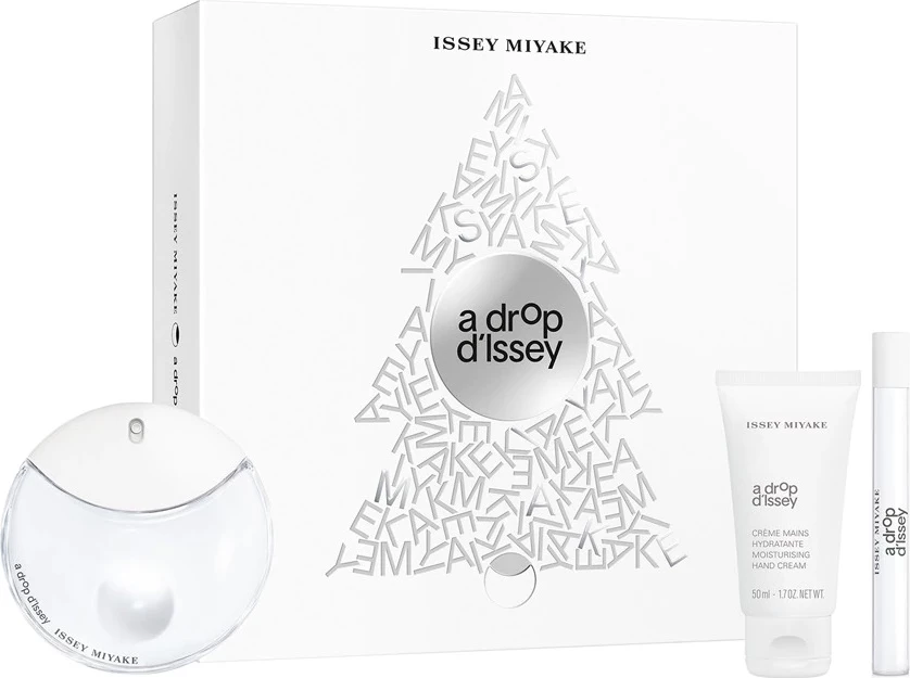 Eau de Parfum set për femra Issey Miyake A Drop D'Issey, 90ml + 10ml + krem duarsh 50ml