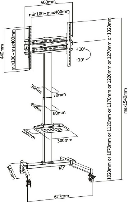 Karrocë TV EQUIP 650607, 32"-55", VESA deri 400x400, 35 kg, e zezë