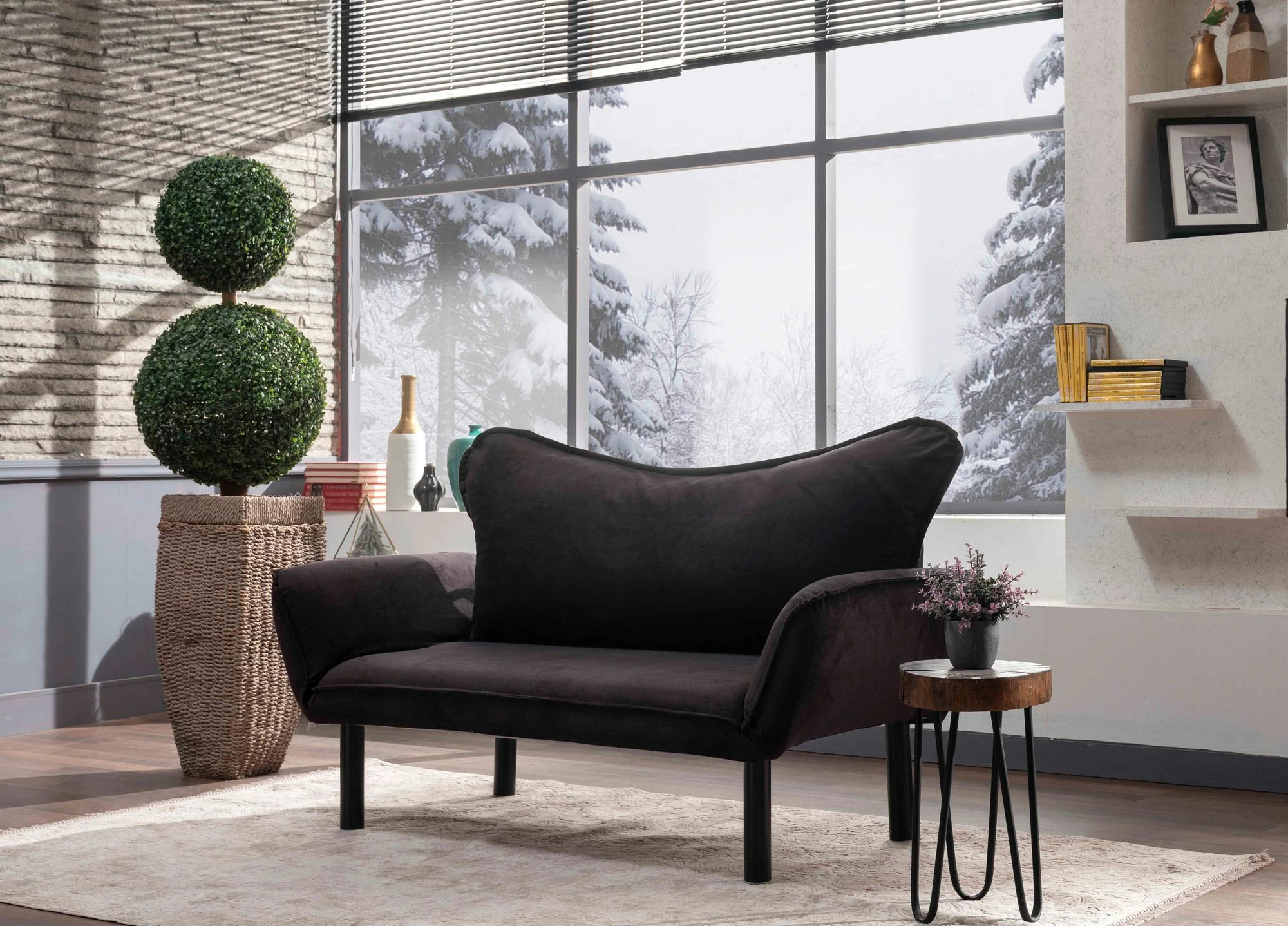 Divan-krevat dy vendësh Atelier del Sofa, Chatto, ngjyrë e zezë