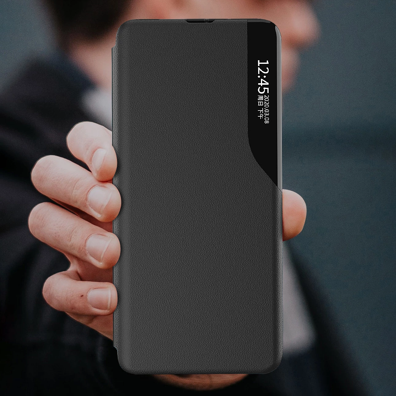 Mbështjellës Hurtel Eco Leather View Case për Samsung Galaxy S22+, me kapak dhe qëndrim, Blu