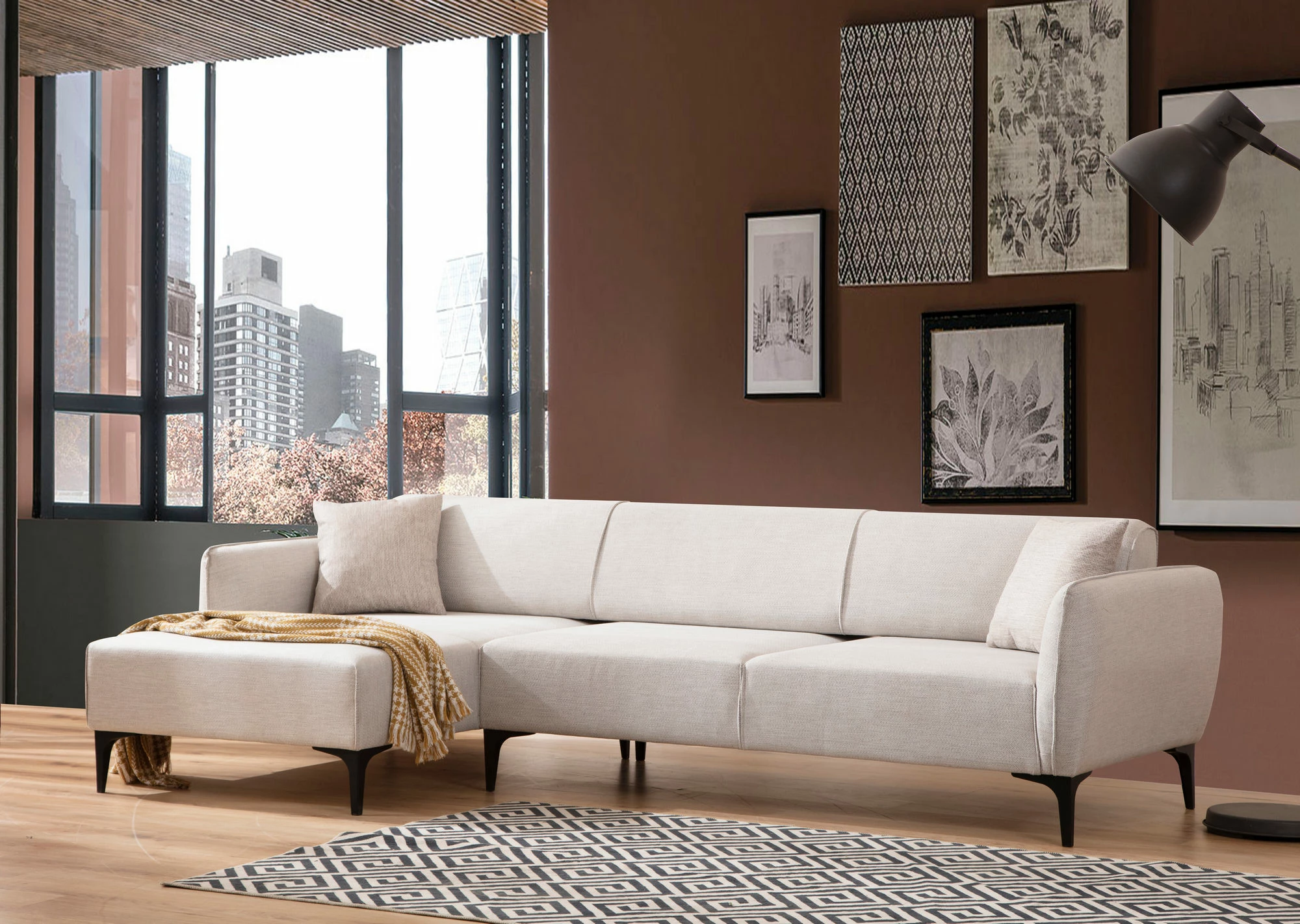 Kënd-sofë Atelier del Sofa, Belissimo, kënd i majtë, ngjyrë e bardhë e çelët