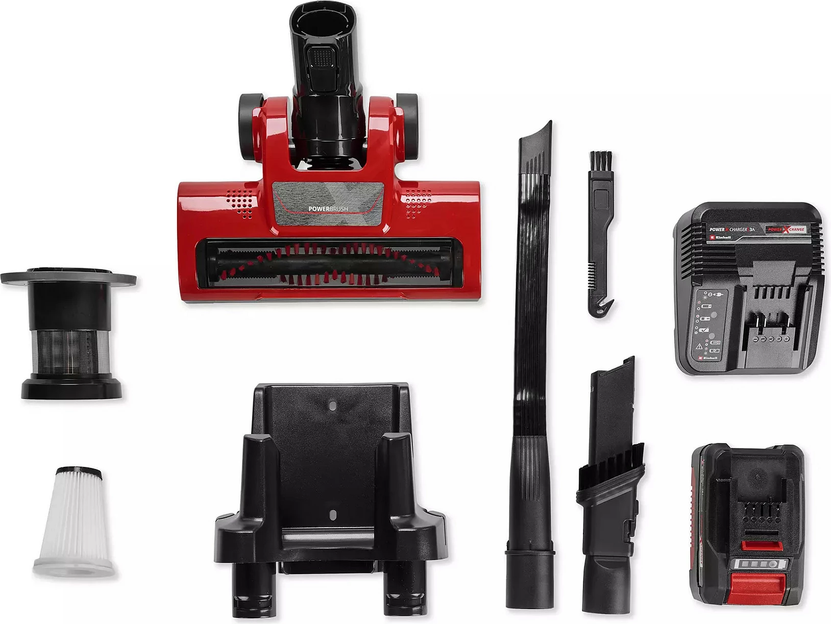 Fshesë me bateri Einhell TE-SV 18 Li, 18V 4Ah, 0.6L, 12000Pa, kuqe/zezë