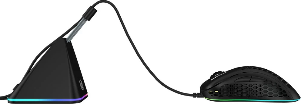 Bungee për kabllo mausi UVI Sloth, RGB, lartësi e rregullueshme 110–150 mm, bazë anti-rrëshqitëse, 400 g, e zezë