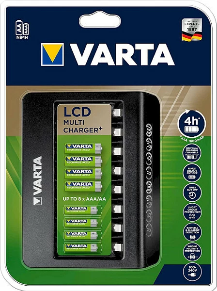 Karikues baterish VARTA LCD Multi Charger+, për AA/AAA NiMH, 8 slota, i zi