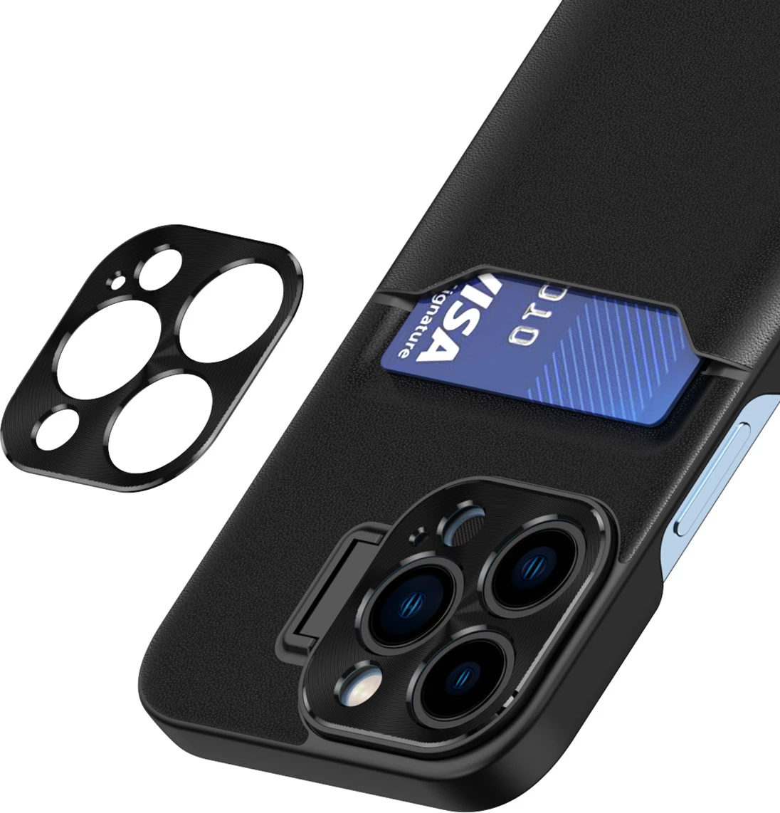 Mbështjellës Hurtel Leather Stand Case për iPhone 14 Pro, me xhep kartelash dhe mbajtëse, e zezë