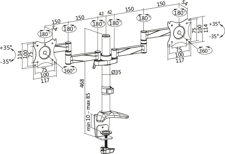 Mbajtës monitori LogiLink BP0077 për 2 monitorë, 13-27 inç, alumini, i zi/gri/argjendtë