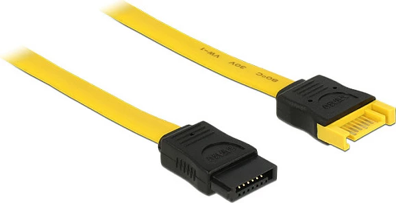Kabllo SATA DeLOCK 0.7 m SATA III 6 Gbit/s, 7-pin, mashkull/femër, zi/verdhe