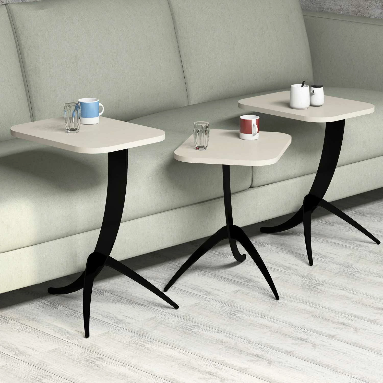Set tavolinash ndihmëse, 3 copë, Hanah Home, Pion, ngjyrë krem