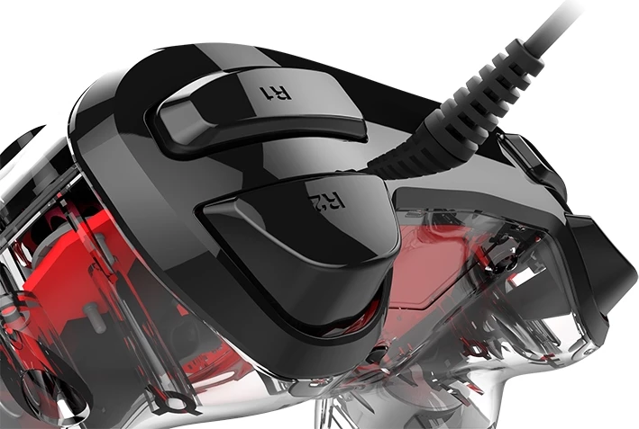 Kontrollor loje me kabllo Nacon PS4 Transparent Wired, 3 m, me vibrim, me touchpad, me portë 3.5 mm, kuqe