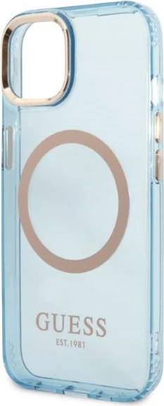 Mbështjellës Guess Gold Outline Translucent MagSafe për iPhone 13, Blu