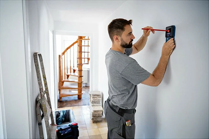 Detektor muri Bosch GMS 120-27 Professional, bateri Li-Ion 3.7V 1.0Ah, IP54, blu/zi