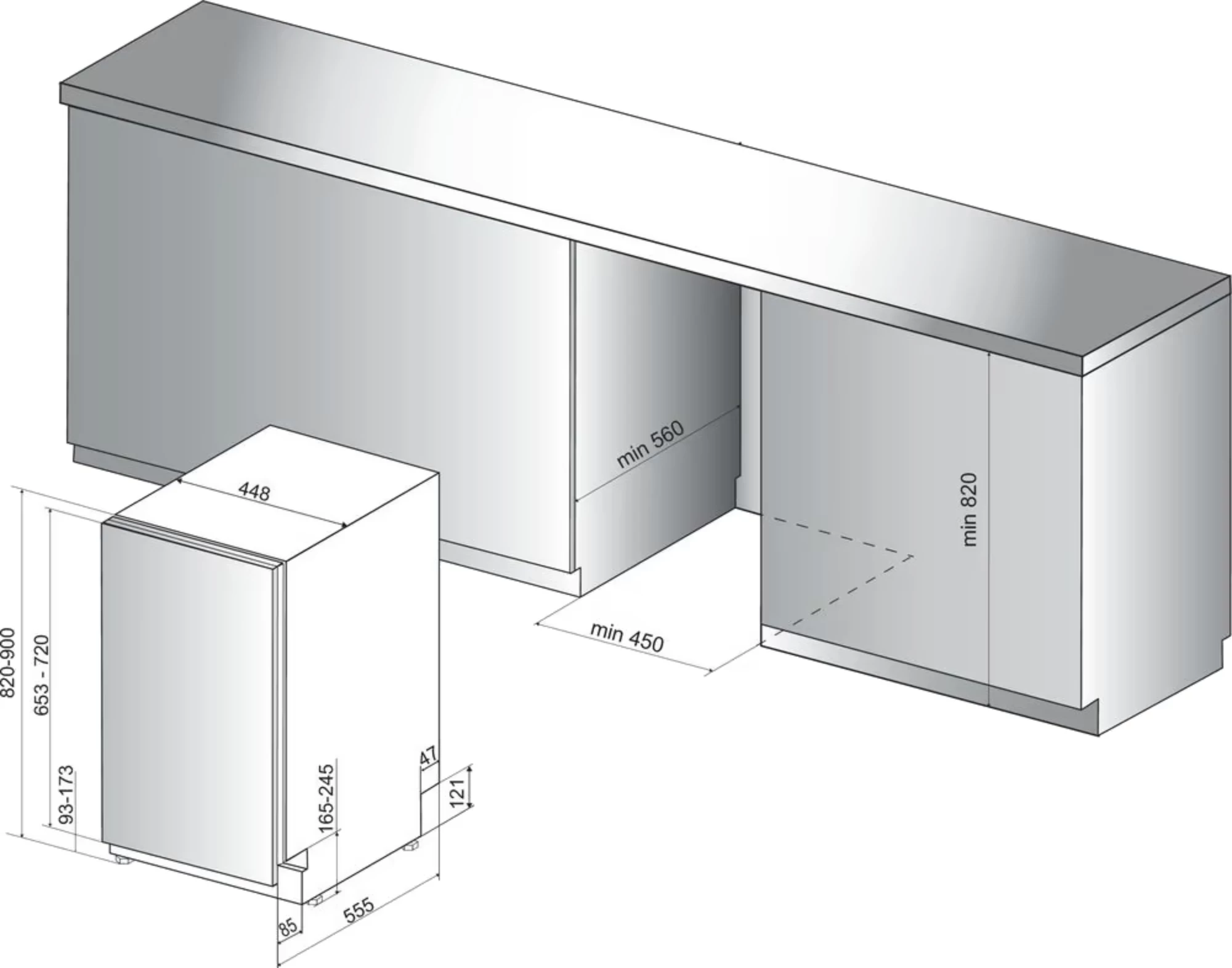 Enëlarëse e integruar plotësisht Whirlpool WSIC 3M27, 45 cm, 10 servise, klasa E, 6th Sense, FlexiSpace, argjendtë 8