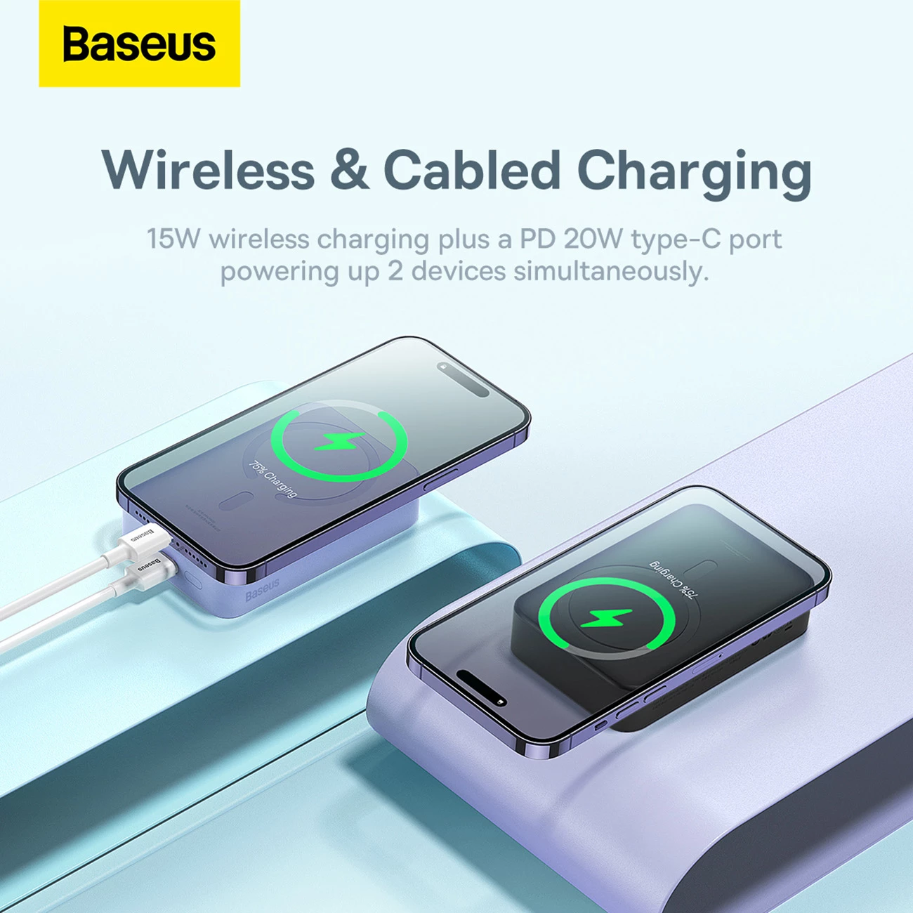 Powerbank Baseus Magnetic Mini 20000 mAh 20W me kabllo USB-C/USB-C, e zezë
