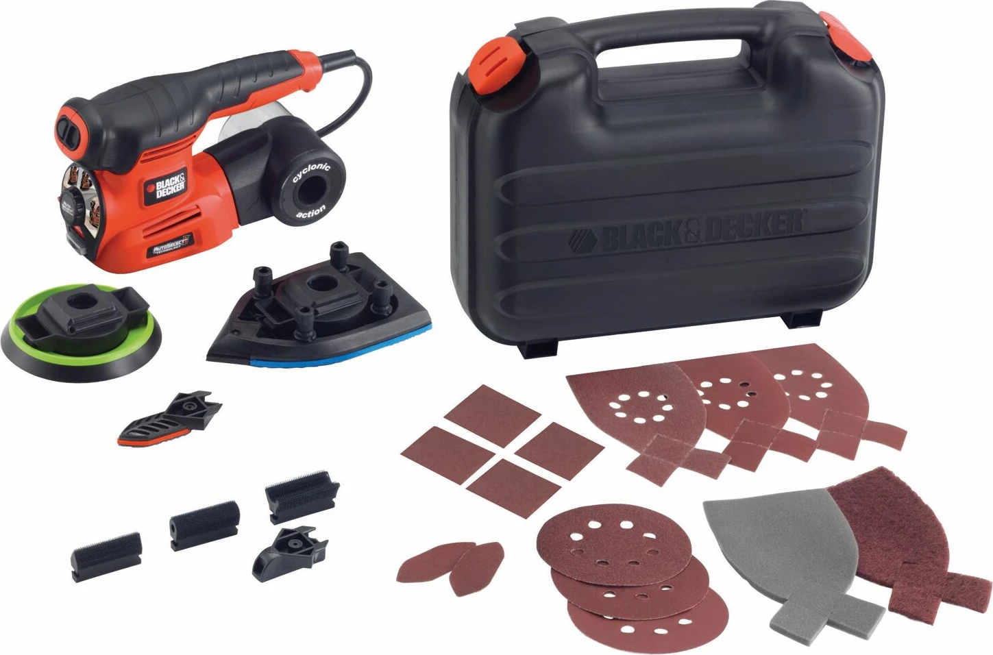 Lëmues vibrues Black&Decker KA280K 220 W 4n1, me kolektor pluhuri, set aksesorësh