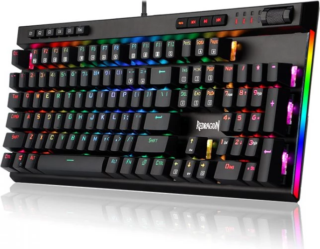 Tastierë mekanike gaming Redragon VATA K580, full size, RGB, me kabllo USB, blue switch, 5 tasta makro, e zezë