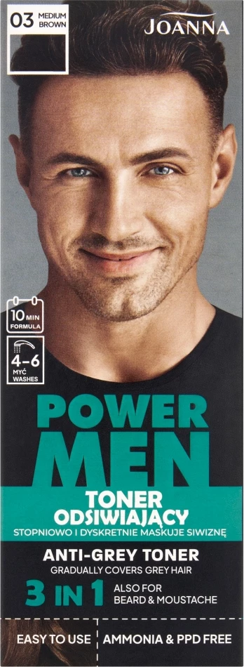 Toner për flokë për meshkuj Joanna Power Men De-Graying 03 Medium Brown 80g