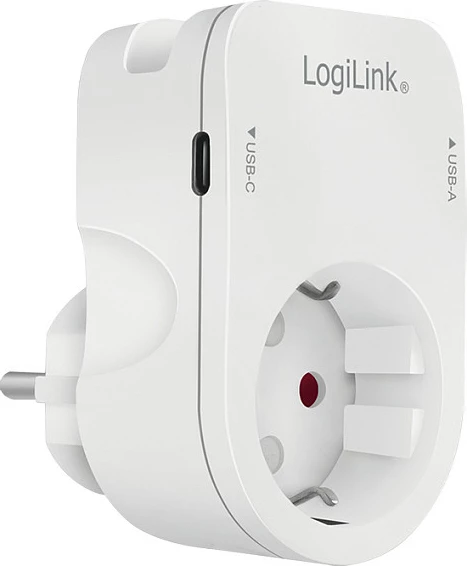 Karikues LogiLink USB-A/USB-C, 17W, 2 porta, prizë Schuko, i bardhë