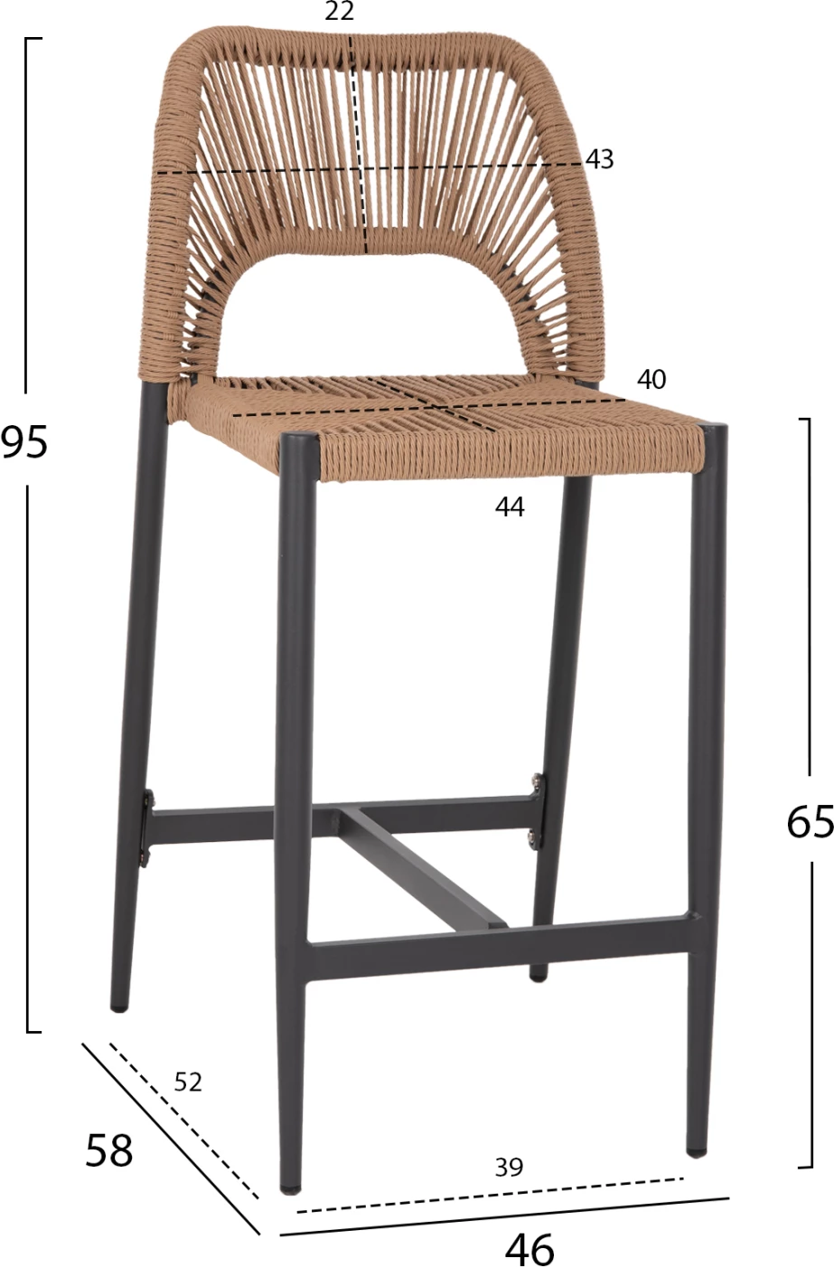 Karrige për bar, lartësi mesatare, FH5920.02, gri e errët, alumin me ratan sintetik, bezhë, 46x58x95 cm