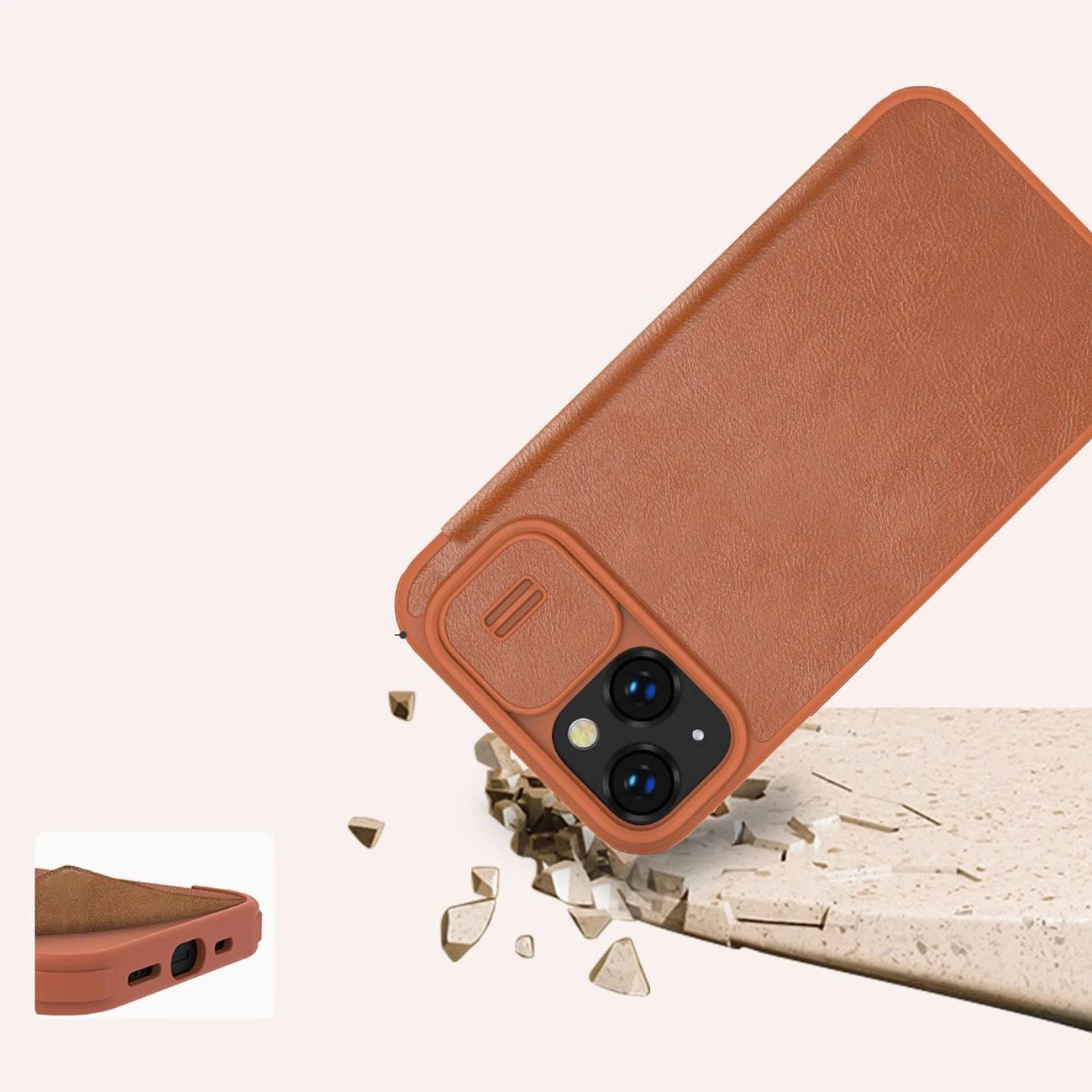 Mbështjellës Nillkin Qin Leather Pro Case për iPhone 14 Plus, me kapak kamere, e zezë