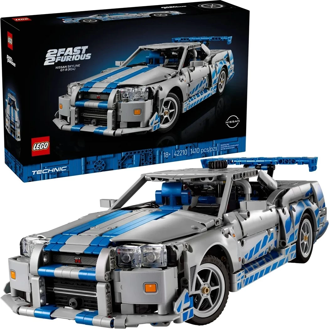 Set LEGO Technic Nissan Skyline GT-R (R34) 2 Fast 2 Furious, 42210, për të rritur, Gri/Kaltër
