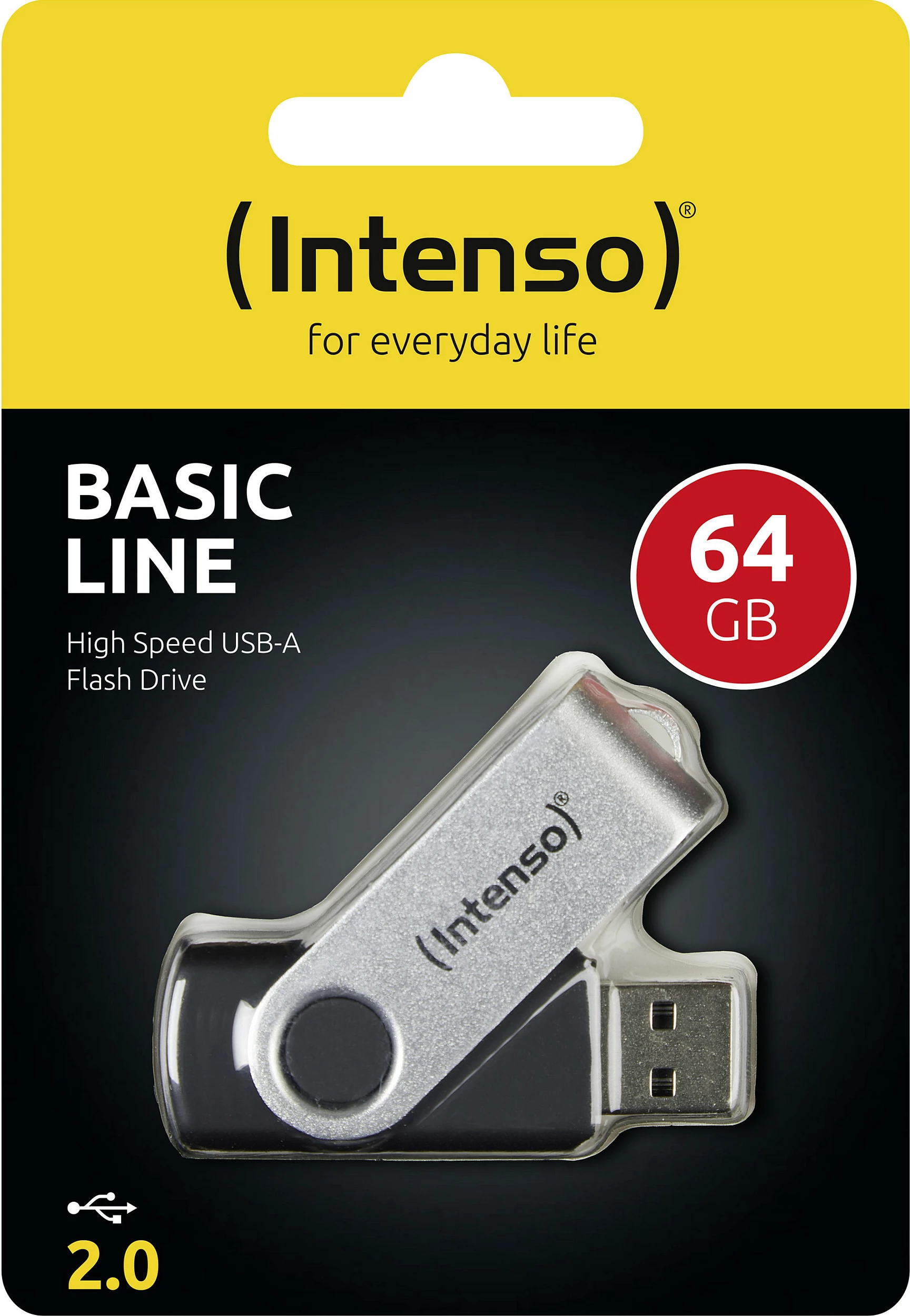USB flash Intenso Basic Line 64GB, USB 2.0, swivel, zi/argjend
