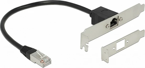 Kabllo zgjatëse rrjeti DeLOCK RJ45 Cat5e 30cm me slotblende standard/low profile, e zezë