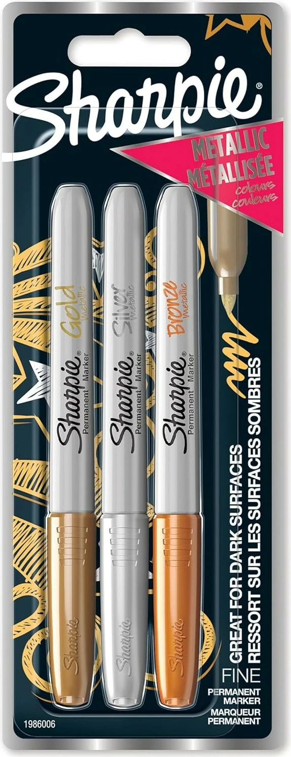 Set marker permanent Sharpie 3 copë, metallic, fine tip 0.9mm, bronze gold silver