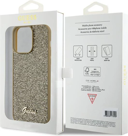 Mbështjellës Guess Disco Metal Script për iPhone 15 Pro Max, ari
