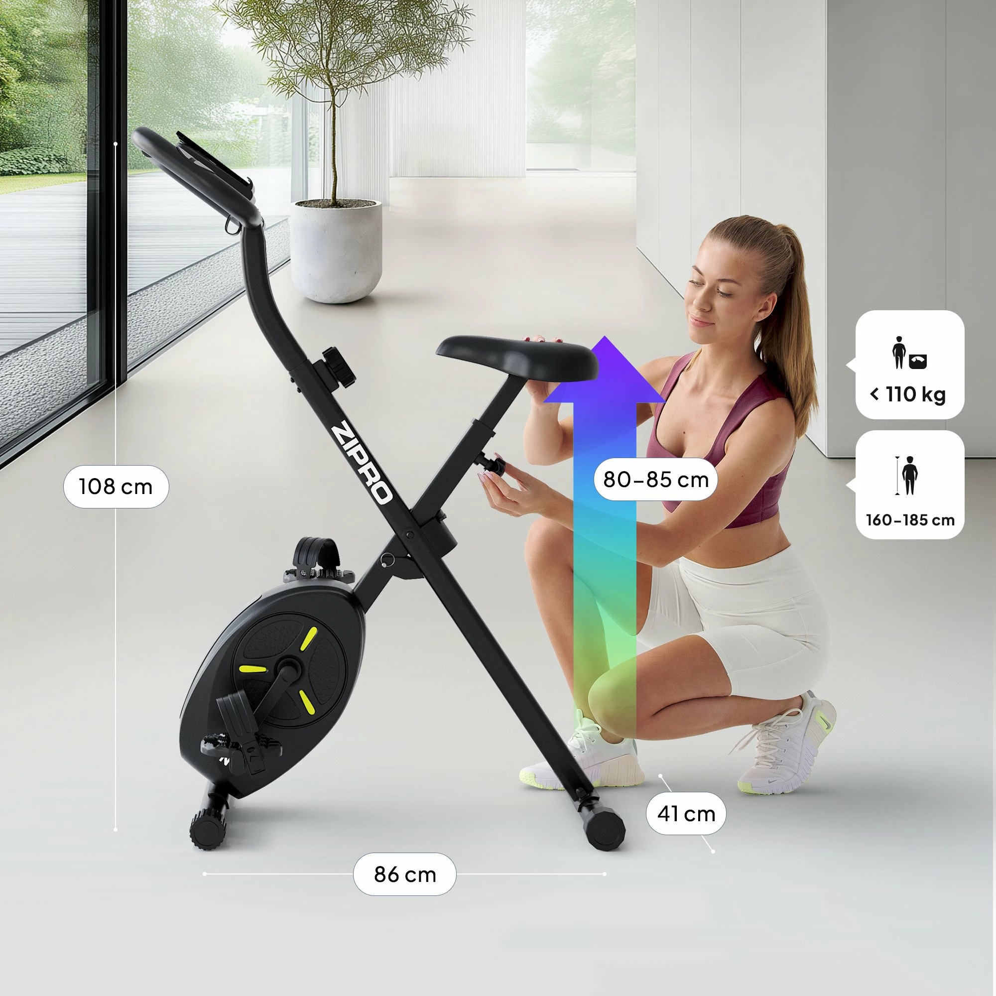 Bicikletë stacionare Zipro Eclipse X e palosshme vertikale, rezistencë magnetike 8 nivele, max 110 kg, e zezë