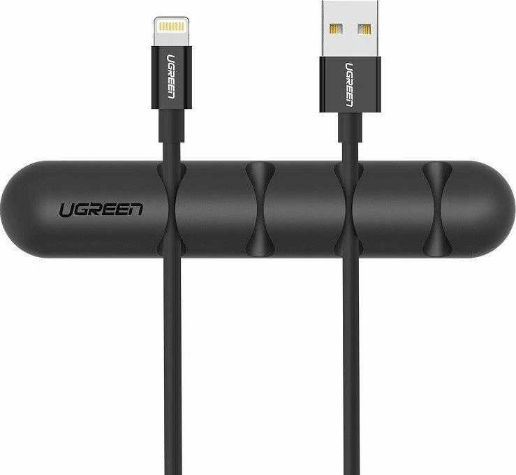 Organizues kabllosh Ugreen LP114, 4 slote, silikon, me shirit ngjitës, i zi, set 2 copë