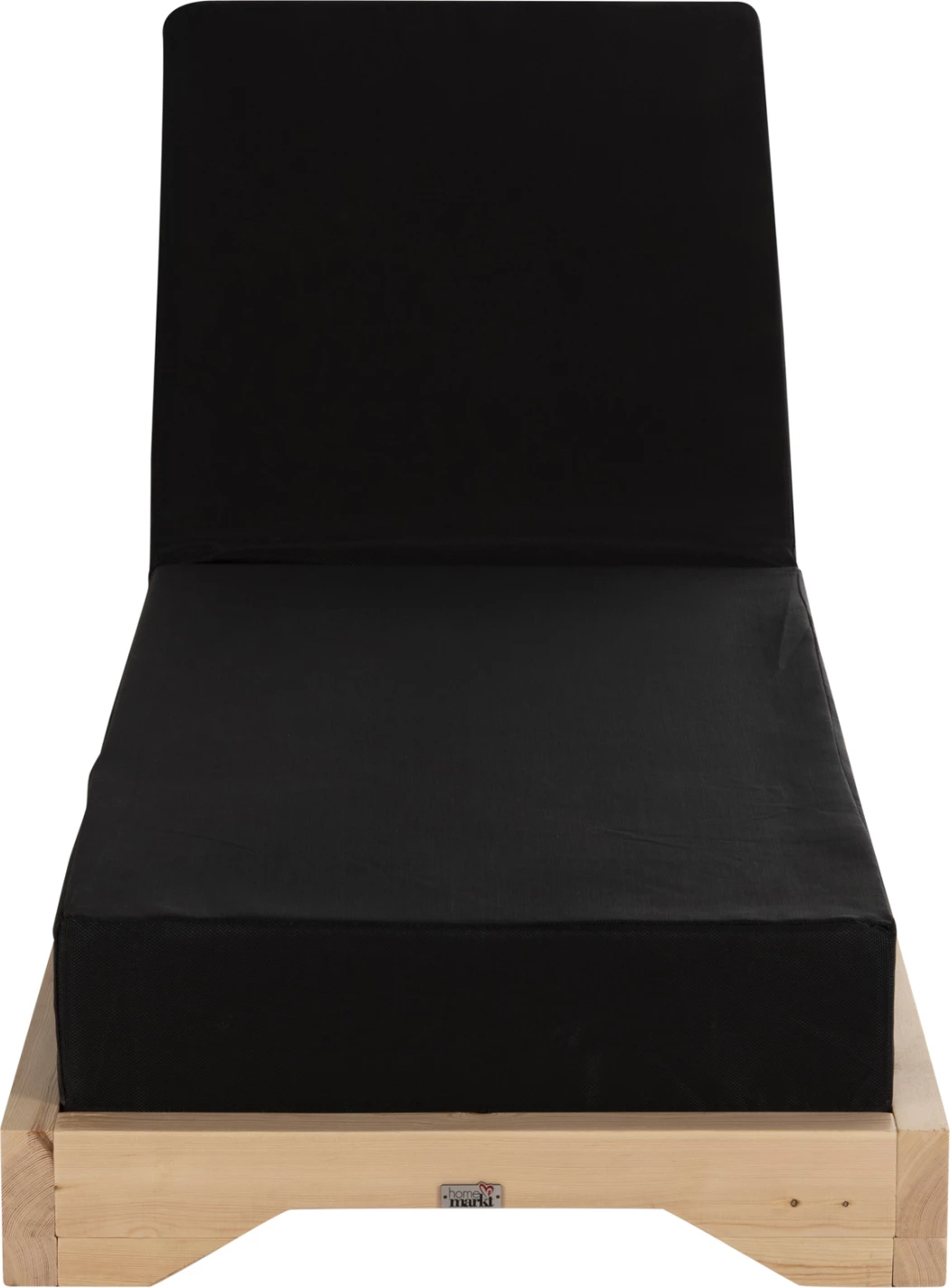 Shezlong plazhi i ulët IKARIA, dru pishe, ngjyrë natyrale, tekstilene e zezë, jastëk 20 cm i trashë