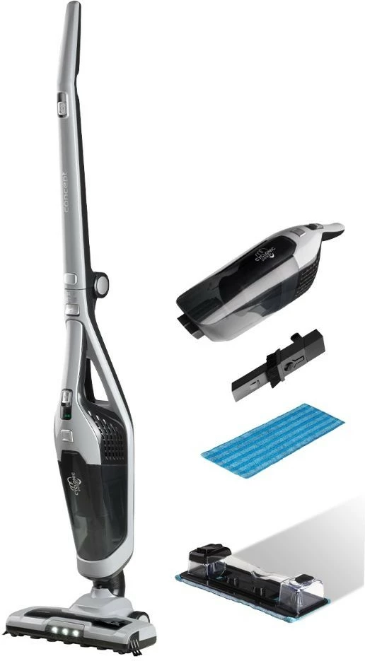 Fshesë me korrent vertikale pa kabllo, Concept VP4201, 3-në-1 me mop dhe dorake, 0.6 L, 40 min, 18.5 V, e zezë/gri