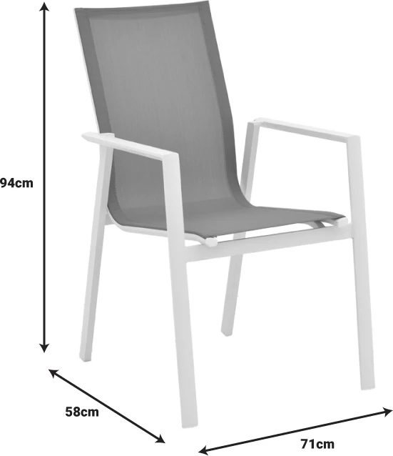 Karrige për kopsht Dashiell metalike e bardhë textilene gri e lehtë 71x58x94cm