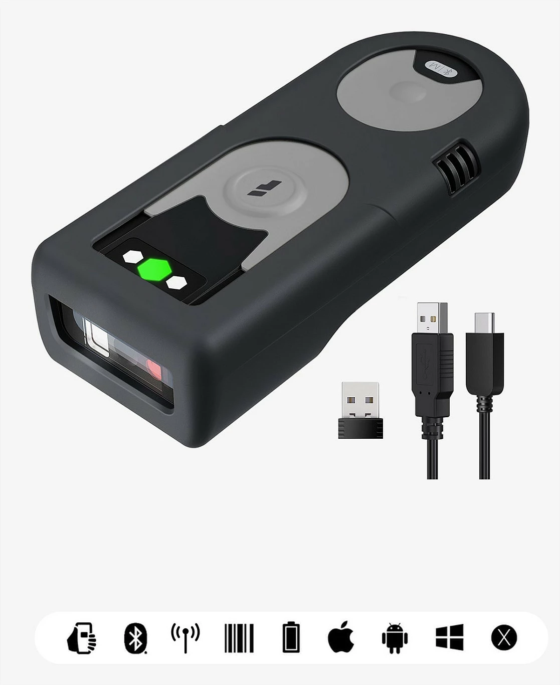Skaner barkodi Inateck BCST-43, 1D, Bluetooth 5.0, USB/2.4G, 1200mAh, i zi/jeshil/gri