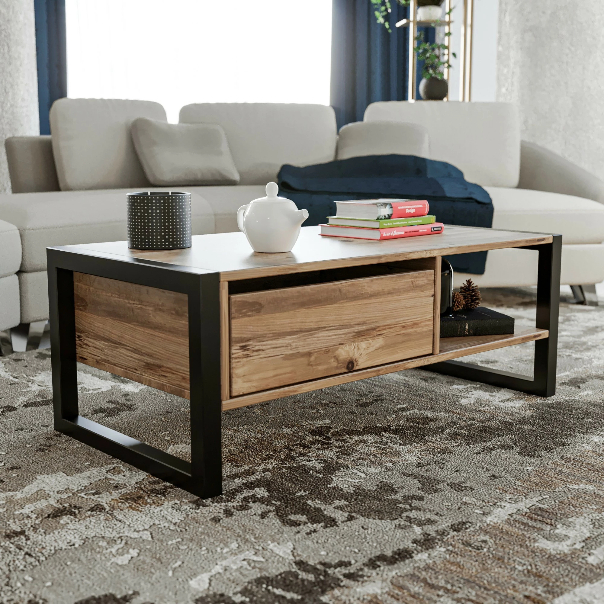 Tavolinë kafeje Skye Decor, Haldizen, ngjyrë Atlantic Pine dhe e zezë