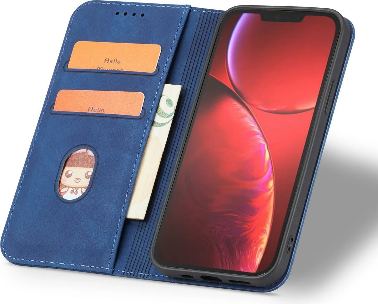 Mbështjellës Hurtel Magnet Fancy Case për iPhone 14 Pro, me kapak, portofol dhe mbajtëse, kaltër