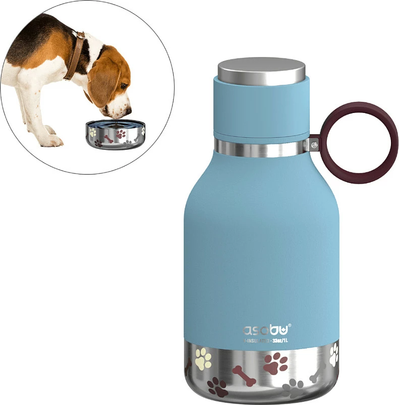 Shishe uji me tas për qen Asobu 1000 ml, inox, 14.6 cm, blu