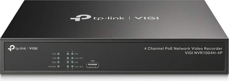 Regjistrues rrjeti TP-Link VIGI NVR1004H-4P, 4 kanale PoE+, 4K, e zezë