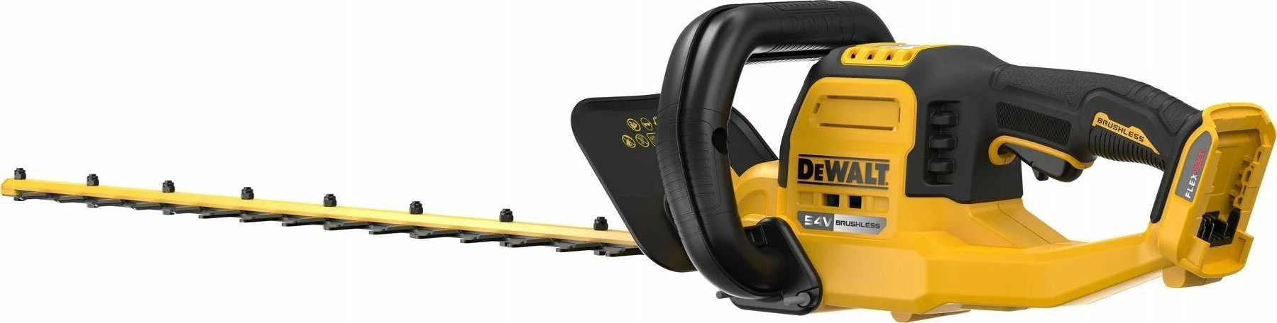 Gërshërë me bateri për gardh DeWalt DCMHT573X1 54V FlexVolt, teh 65cm, hapje dhëmbësh 31mm, 1x 9.0Ah + karikues, e verdhë/zezë