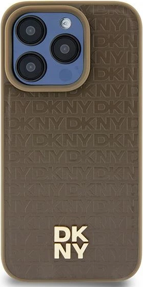 Mbështjellës DKNY Leather Pattern Metal Logo MagSafe për iPhone 15/14/13, Kafe