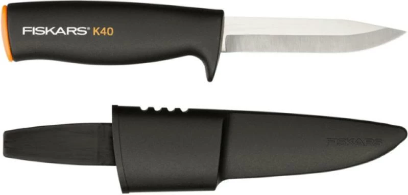 Thikë universale Fiskars K40, teh 10 cm, gjatësi 22 cm, 70 g, me mbështjellës, e zezë/gri