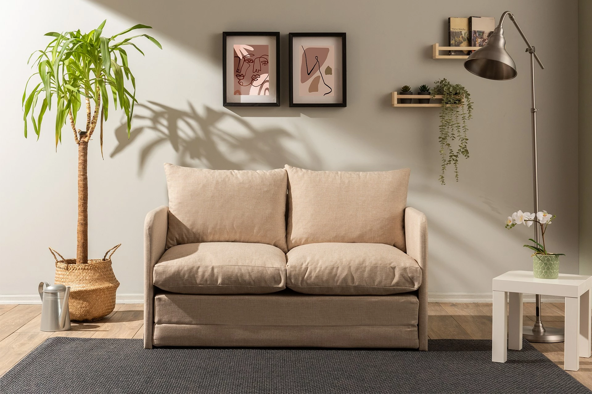 Divan-krevat dy ulëse, ngjyrë bezhë, Saga, Atelier del Sofa