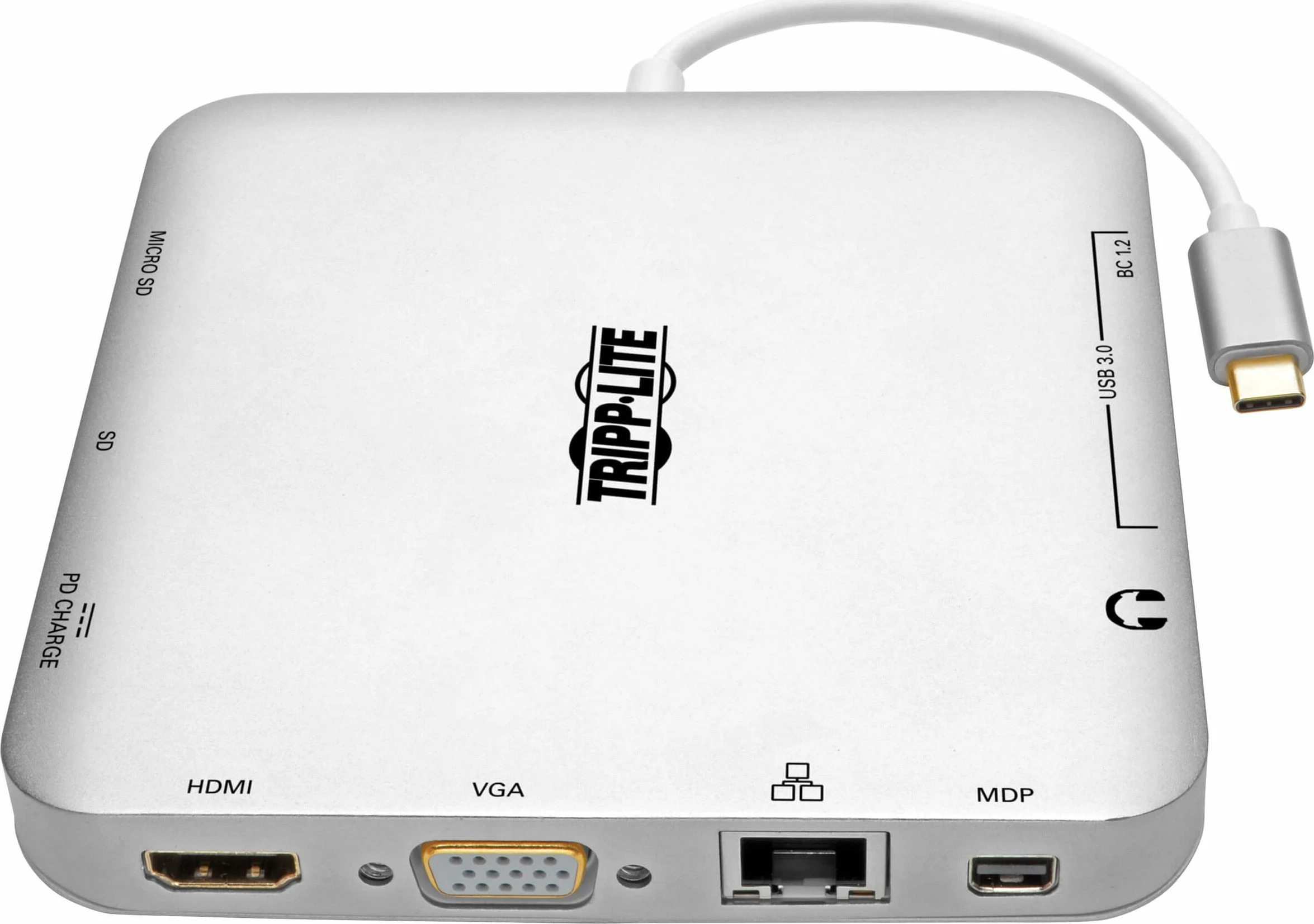 Stacion docking USB-C Tripp Lite U442-DOCK2-S, 4K, PD 60W, HDMI/VGA/mDP, Gigabit Ethernet, USB 3.0 x3, SD/microSD, argjendtë