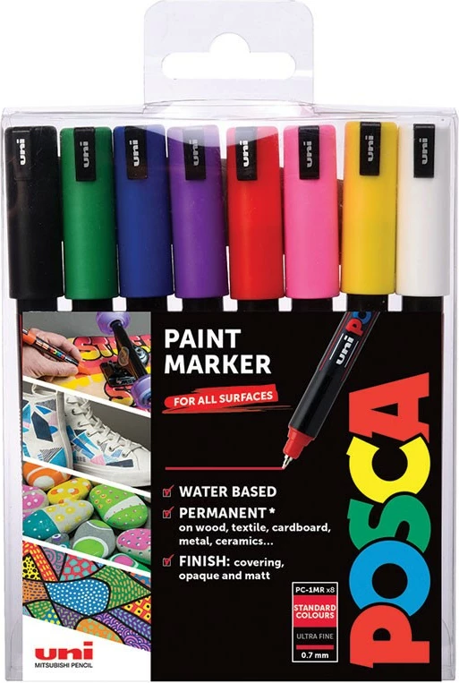Set markerash Posca PC-1MR, 8 ngjyra, ultra fine 0.7mm, multicolour