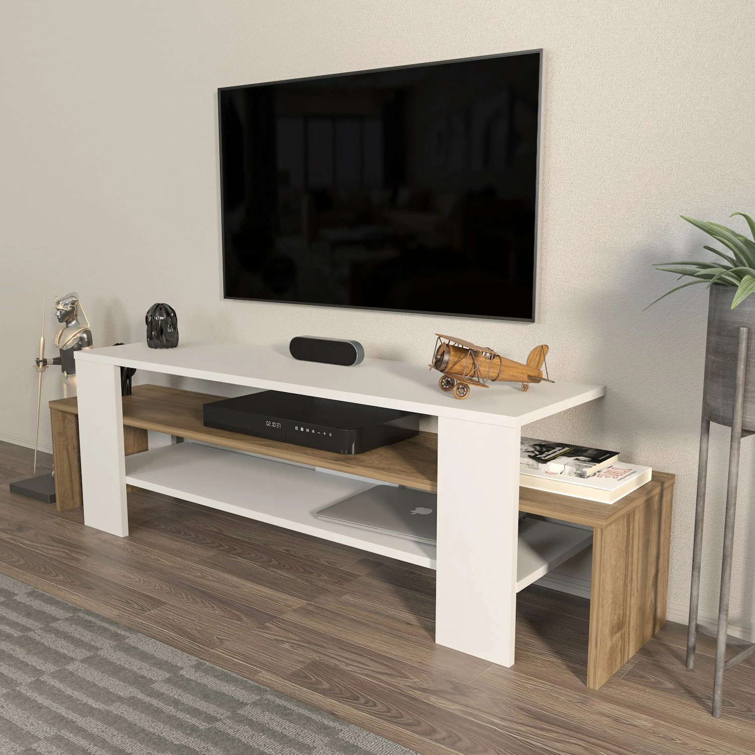 Komodë TV Skye Decor, Lenora, e bardhë dhe arre
