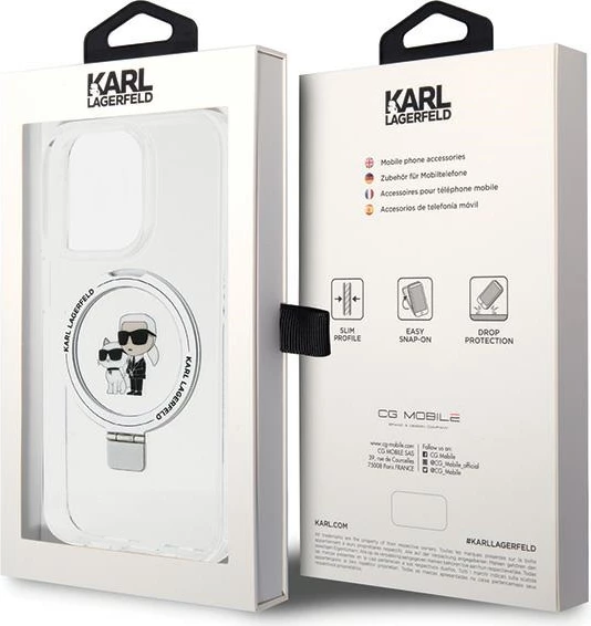 Mbështjellës Karl Lagerfeld KLHMP15XHMRSKCH për iPhone 15 Pro Max 6.7", Ring Stand Karl&Choupette, MagSafe, Bardhë