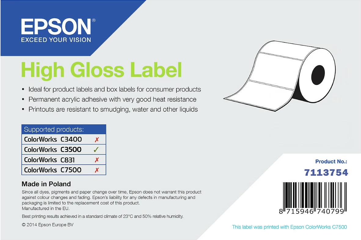 Etiketa vetëngjitëse Epson High Gloss Label 102x76mm, rrotull 415 copë, Gloss