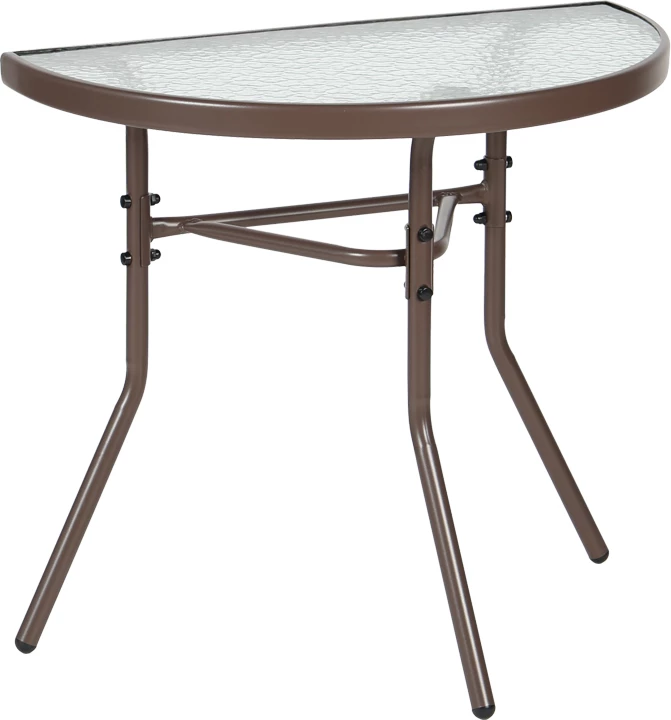 Tavolinë gjysmë-rrethore Bion, xham i valëzuar, metal, kafe-transparente, 70x40x65cm