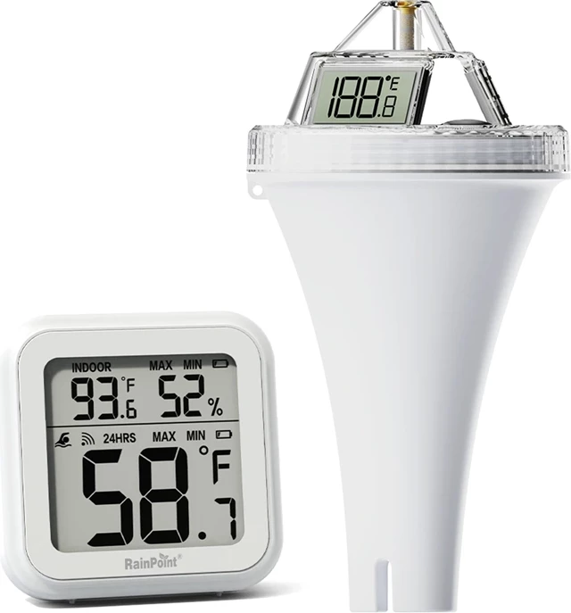 Termometër pishine wireless RainPoint B0565T+HCS015T2H, IP68, rreze 100 m, set 2-pjesësh, i bardhë
