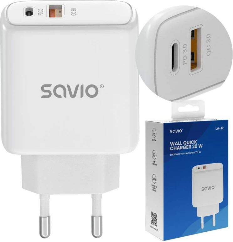 Karikues telefoni Savio LA-12 20W, i bardhë
